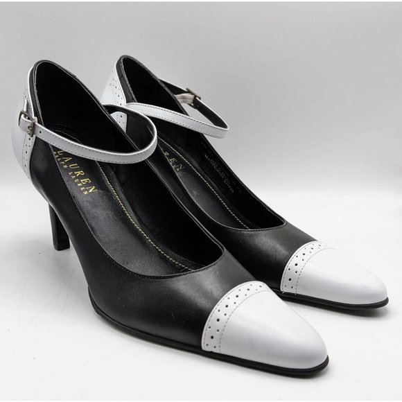 Lauren Ralph Lauren Shoes - Ralph Lauren Belinda Pumps Heels 7 B Pointed Toe Black & White Brazil Leather